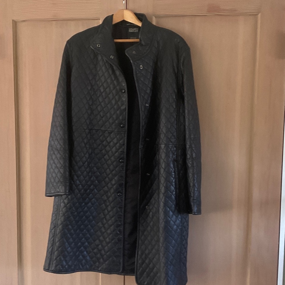 Black Leather Quilted Long Coat. Vintage, by Hilary Radley.